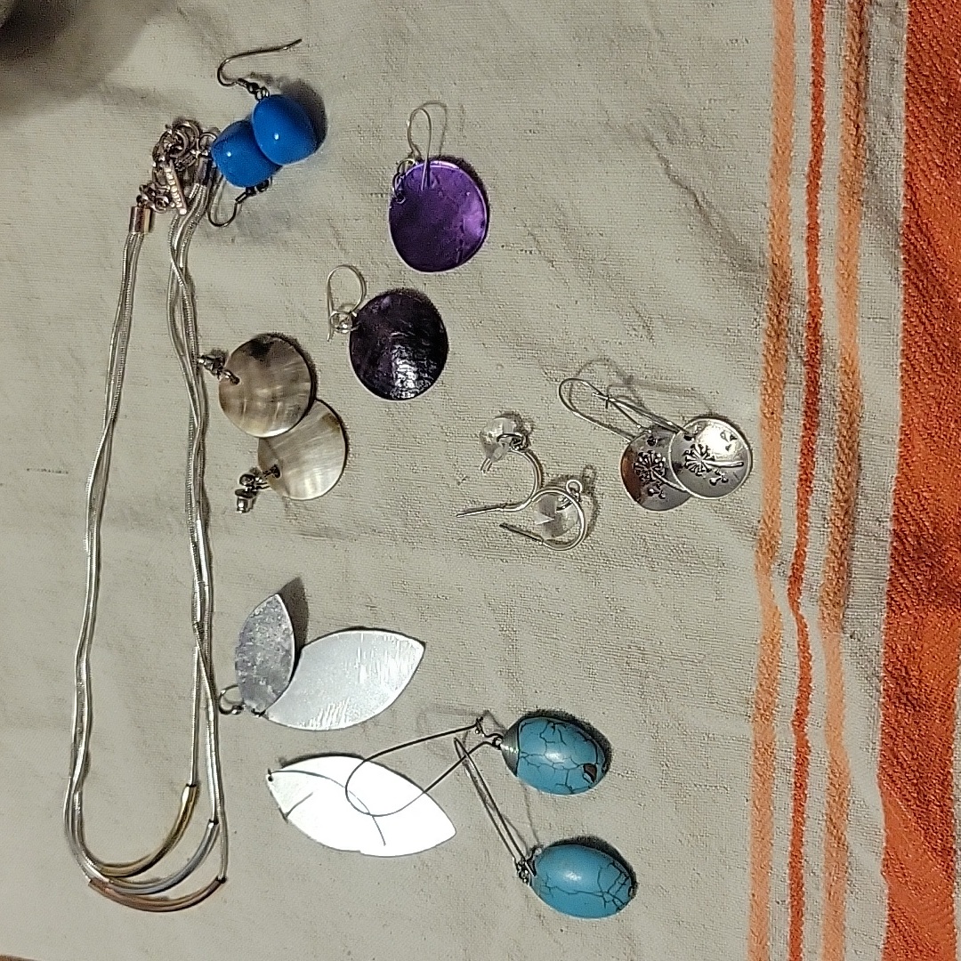 6 Pair Earrings And One Necklace 8$